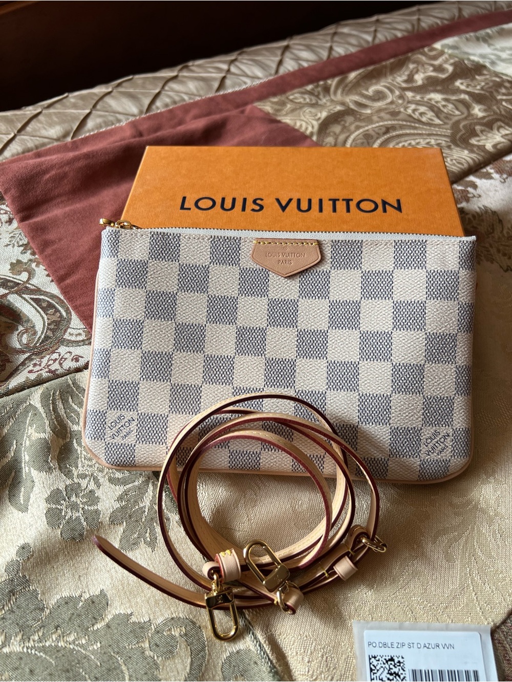 Authentic Louis Vuitton Double Zip Pochette Damier Azur